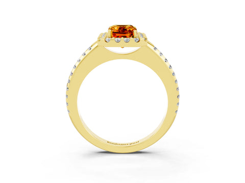 Yellow gold Emerald Cut Citrine Pavé Halo Ring with Four-Prong Setting_15