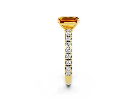 Yellow gold Emerald Cut Citrine Pavé Solitaire Engagement Ring with Four-Prong Setting_14