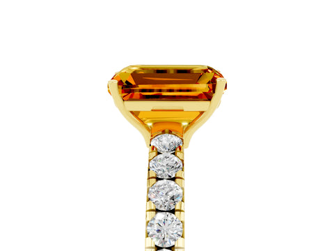 Yellow gold Emerald Cut Citrine Pavé Solitaire Engagement Ring with Four-Prong Setting_17