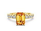 Yellow gold Emerald Cut Citrine Pavé Solitaire Ring with Round Band and Prong Setting_12