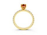 Yellow gold Emerald Cut Citrine Pavé Solitaire Ring with Round Band and Prong Setting_15