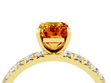Yellow gold Emerald Cut Citrine Pavé Solitaire Ring with Round Band and Prong Setting_16