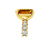 Yellow gold Emerald Cut Citrine Pavé Solitaire Ring with Round Band and Prong Setting_17