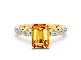 Yellow gold Emerald Cut Citrine Pavé Solitaire Ring with Round Band and Prong Setting_24
