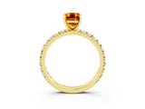 Yellow gold Emerald Cut Citrine Pavé Solitaire Ring with Round Band and Prong Setting_27