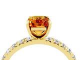 Yellow gold Emerald Cut Citrine Pavé Solitaire Ring with Round Band and Prong Setting_28