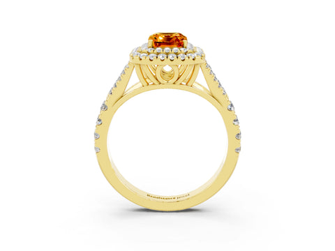 Yellow gold Emerald Cut Citrine Pavé Split Shank Double Halo Engagement Ring_3