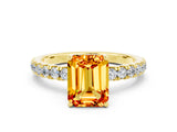 Yellow gold Emerald Cut Citrine Pave Band Solitaire Ring with Four-Prong Setting_24