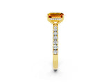 Yellow gold Emerald Cut Citrine Pave Band Solitaire Ring with Four-Prong Setting_26