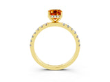 Yellow gold Emerald Cut Citrine Pave Band Solitaire Ring with Four-Prong Setting_27