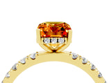 Yellow gold Emerald Cut Citrine Pave Band Solitaire Ring with Four-Prong Setting_28