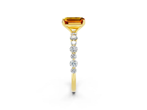 Yellow gold Emerald Cut Citrine Prong Set Engagement Ring with Pavé Band_14
