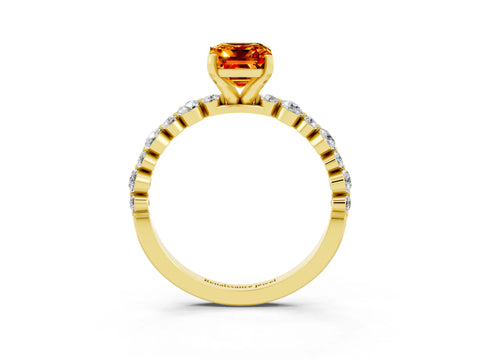 Yellow gold Emerald Cut Citrine Prong Set Engagement Ring with Pavé Band_15