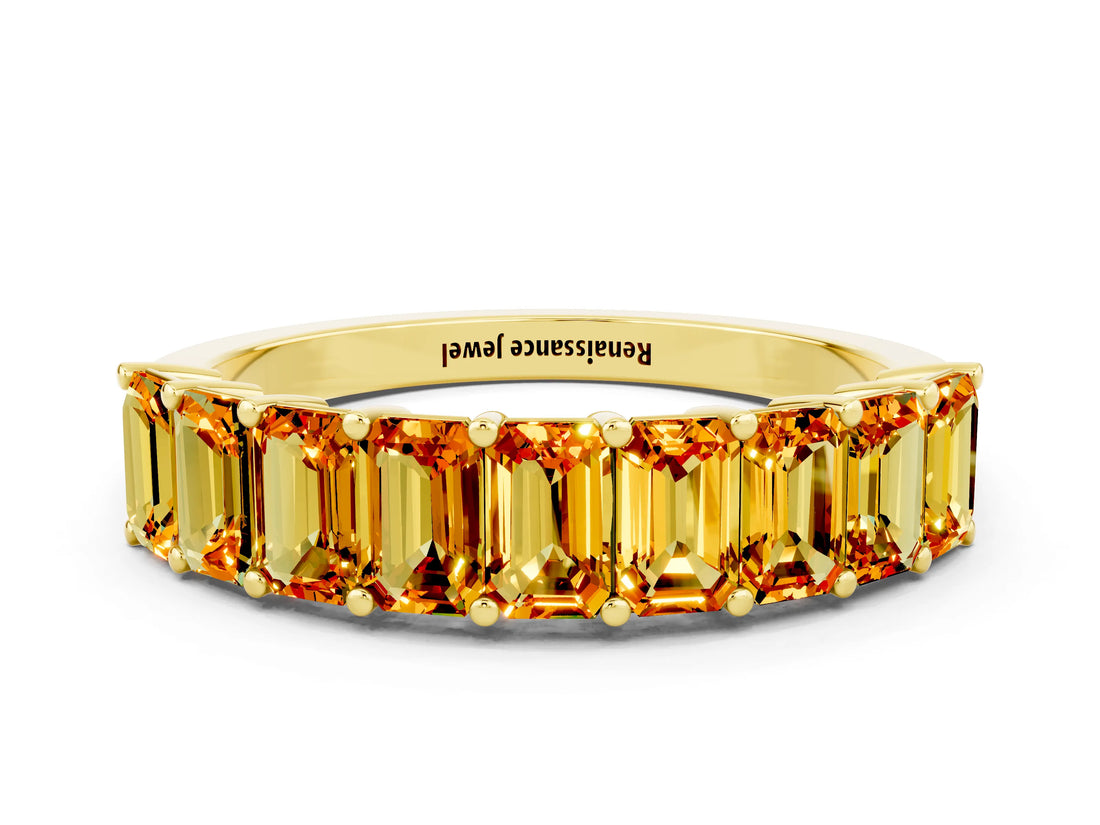 Yellow gold Emerald Cut Citrine Prong-Set Eternity Band_6