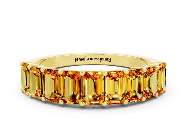 Yellow gold Emerald Cut Citrine Prong-Set Eternity Band