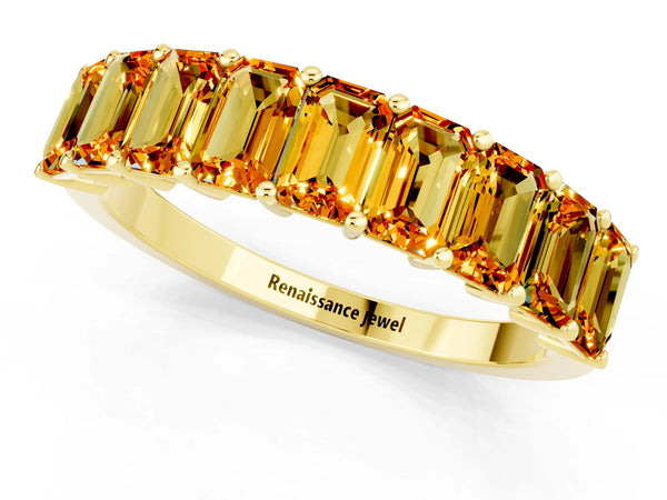Yellow gold Emerald Cut Citrine Prong-Set Eternity Band