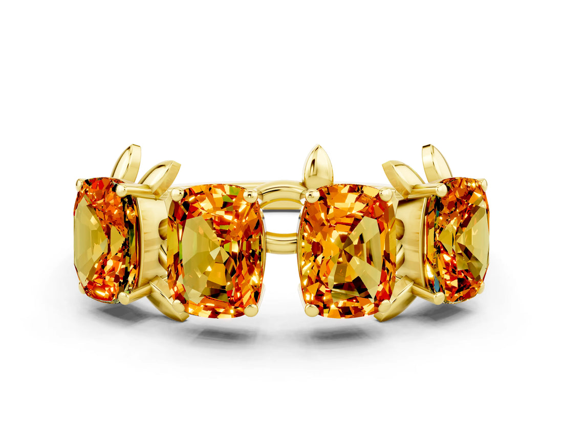 Yellow gold Emerald Cut Citrine Prong-Set Half Eternity Band_18