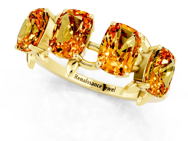 Yellow gold Emerald Cut Citrine Prong-Set Half Eternity Band