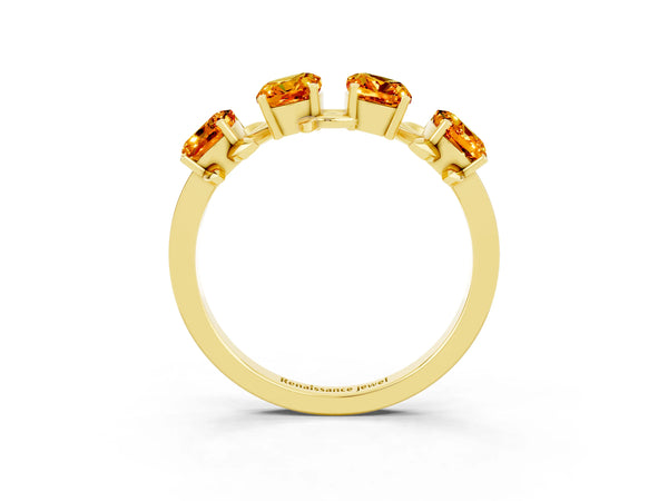 Yellow gold Emerald Cut Citrine Prong-Set Half Eternity Band