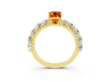 Yellow gold Emerald Cut Citrine Prong Setting with Side Stones on a Pave Band_3