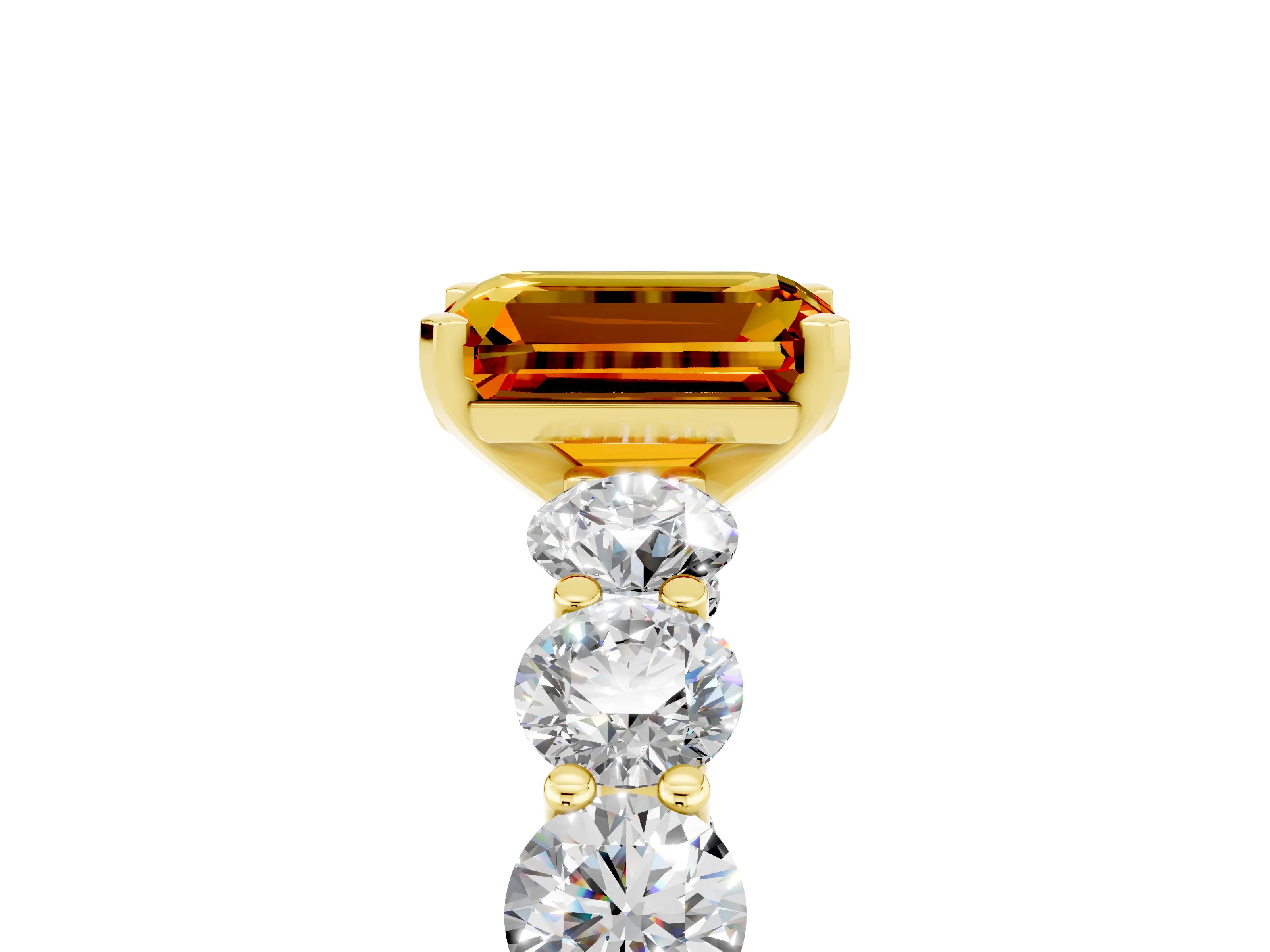 Yellow gold Emerald Cut Citrine Prong Setting with Side Stones on a Pave Band_5