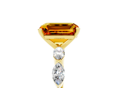 Yellow gold Emerald Cut Citrine Ring with Marquise Side Stones and Prong Setting_5