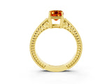 Yellow gold Emerald Cut Citrine Ring with Milgrain Pavé Band and Four-Prong Setting_15