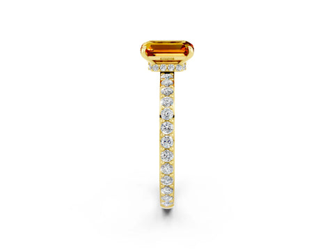 Yellow gold Emerald Cut Citrine Ring with Pavé Band and Four-Prong Setting_2