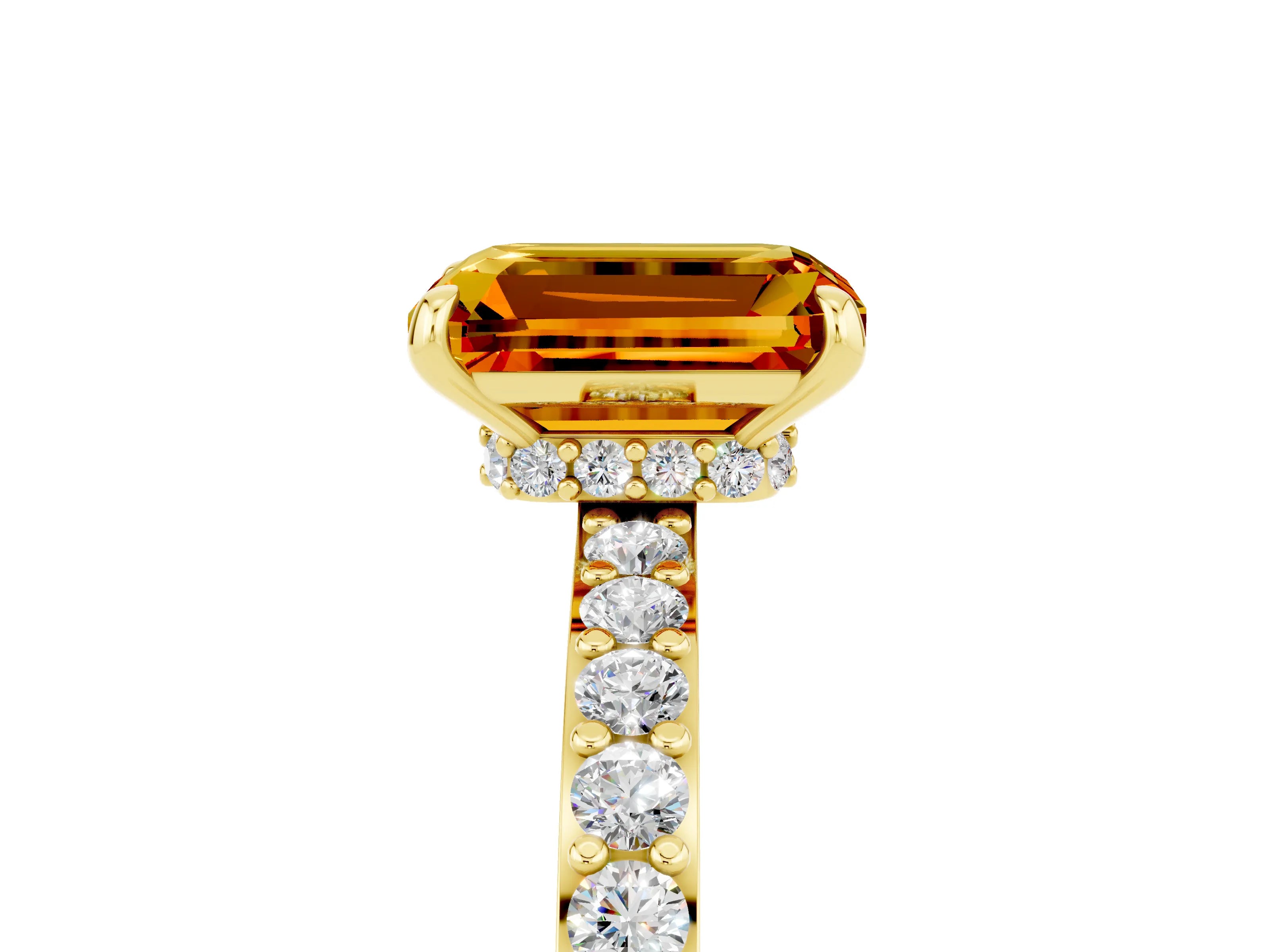 Yellow gold Emerald Cut Citrine Ring with Pavé Band and Four-Prong Setting_5