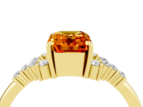 Yellow gold Emerald Cut Citrine Ring with Side Stones and Four-Prong Setting_40