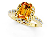 Yellow gold Emerald Cut Citrine Scalloped Halo Engagement Ring with Round Shared Prong Band_25