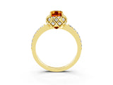 Yellow gold Emerald Cut Citrine Scalloped Halo Engagement Ring with Round Shared Prong Band_27