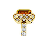 Yellow gold Emerald Cut Citrine Scalloped Halo Engagement Ring with Round Shared Prong Band_29