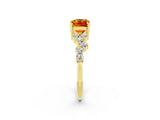 Yellow gold Emerald Cut Citrine Scattered Round Accent Ring with Prong Setting_14