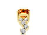 Yellow gold Emerald Cut Citrine Scattered Round Accent Ring with Prong Setting_17