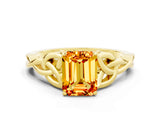Yellow gold Emerald Cut Citrine Solitaire Celtic Knot Ring with Four-Prong Setting_12