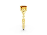 Yellow gold Emerald Cut Citrine Solitaire Celtic Knot Ring with Four-Prong Setting_14