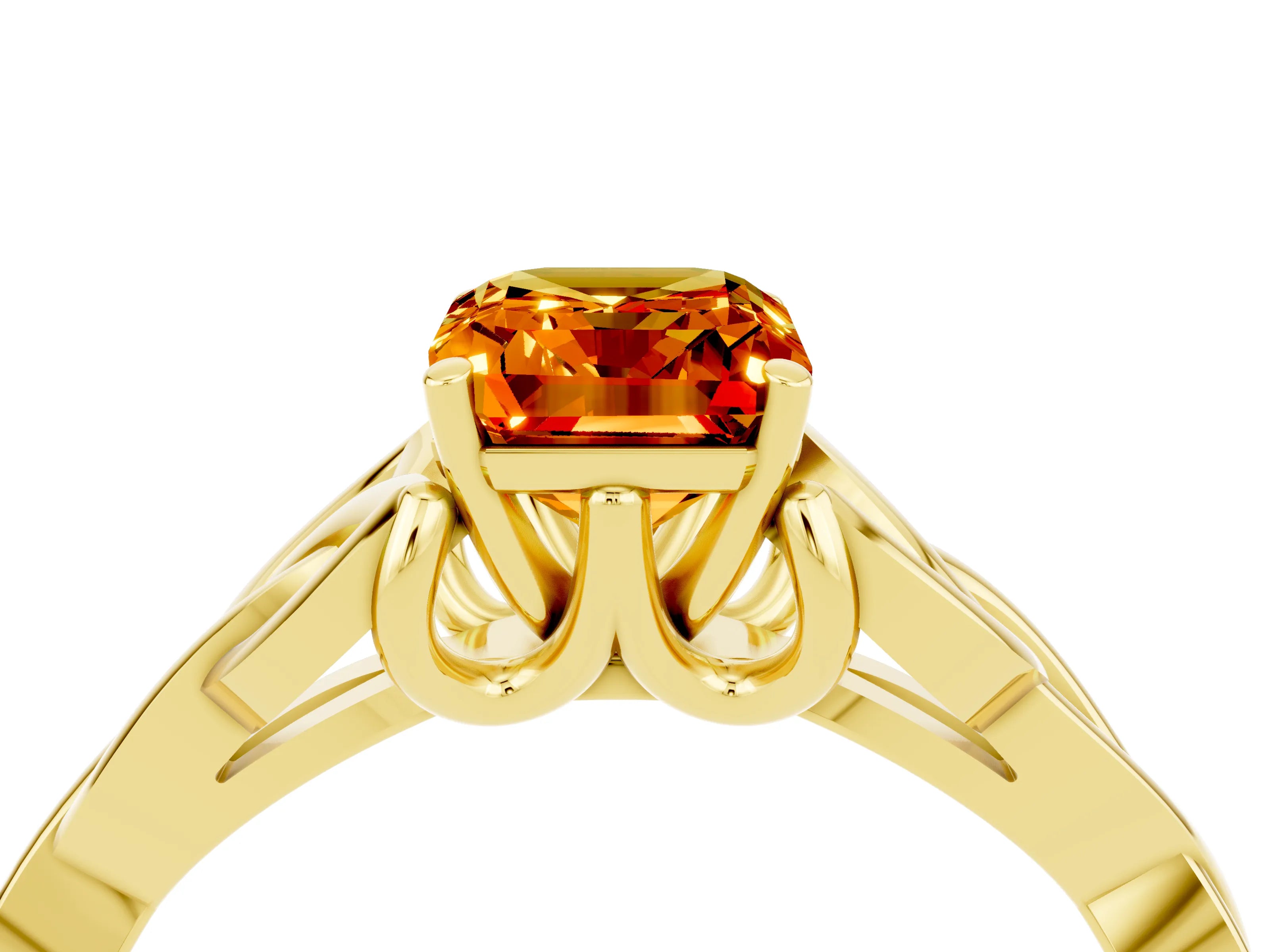 Yellow gold Emerald Cut Citrine Solitaire Celtic Knot Ring with Four-Prong Setting_16