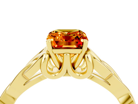 Yellow gold Emerald Cut Citrine Solitaire Celtic Knot Ring with Four-Prong Setting_16
