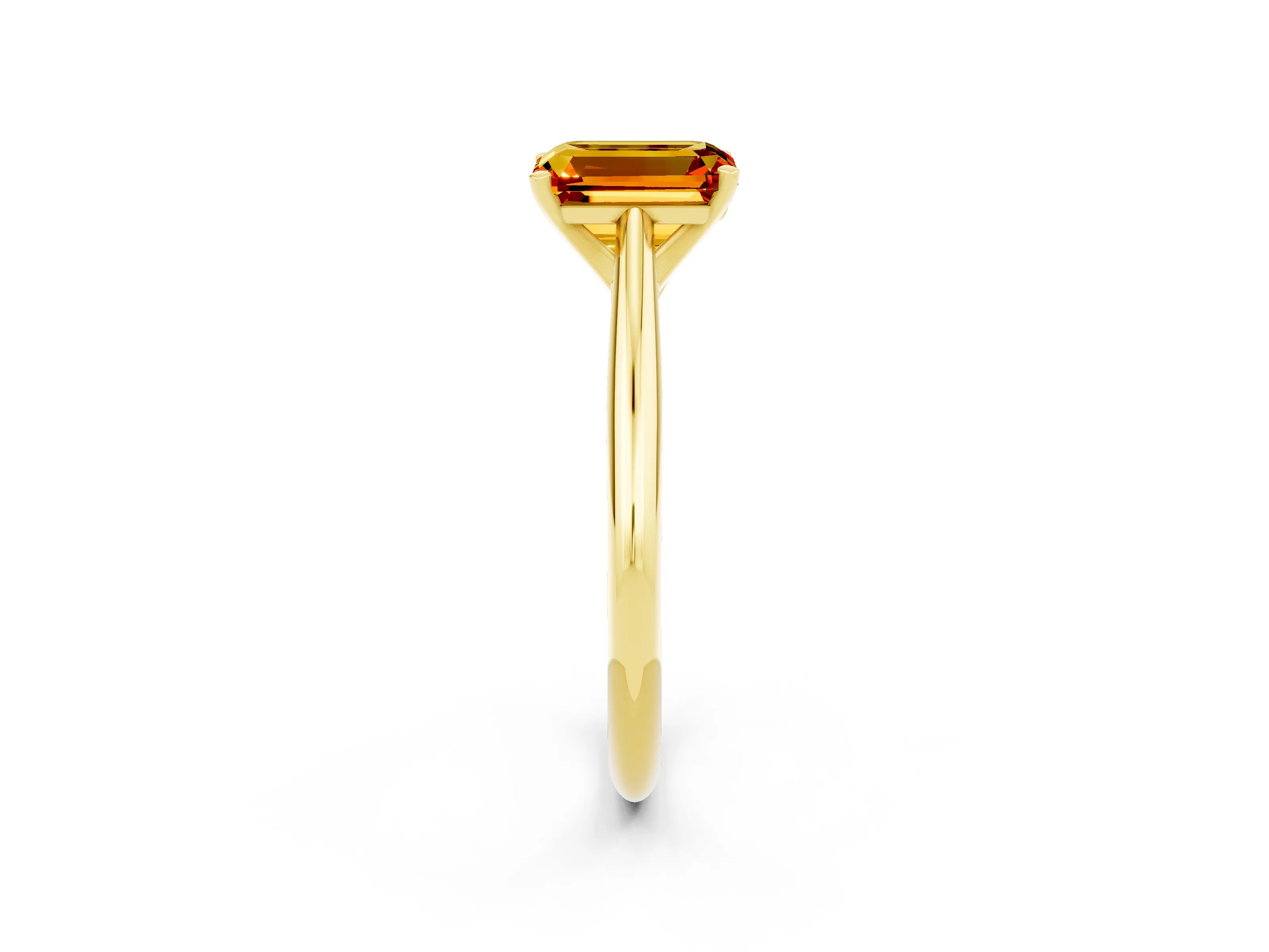 Yellow gold Emerald Cut Citrine Solitaire Engagement Ring with Cathedral Setting and Four-Prong Mount_14