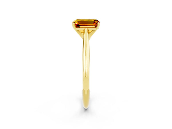 Yellow gold Emerald Cut Citrine Solitaire Engagement Ring with Cathedral Setting and Four-Prong Mount