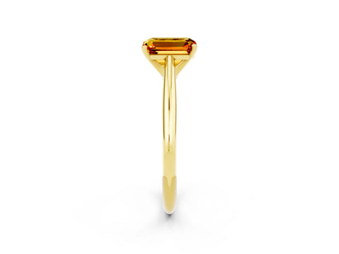 Yellow gold Emerald Cut Citrine Solitaire Engagement Ring with Cathedral Setting and Four-Prong Mount_14