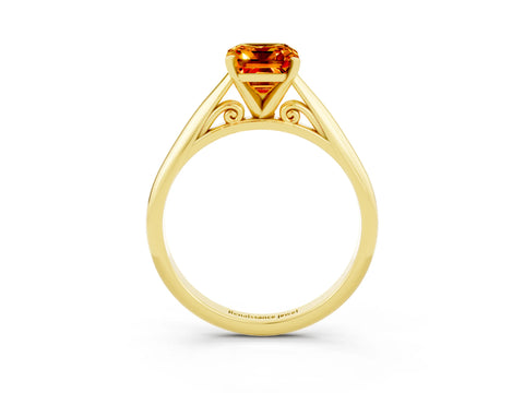 Yellow gold Emerald Cut Citrine Solitaire Engagement Ring with Cathedral Setting and Four-Prong Mount_15