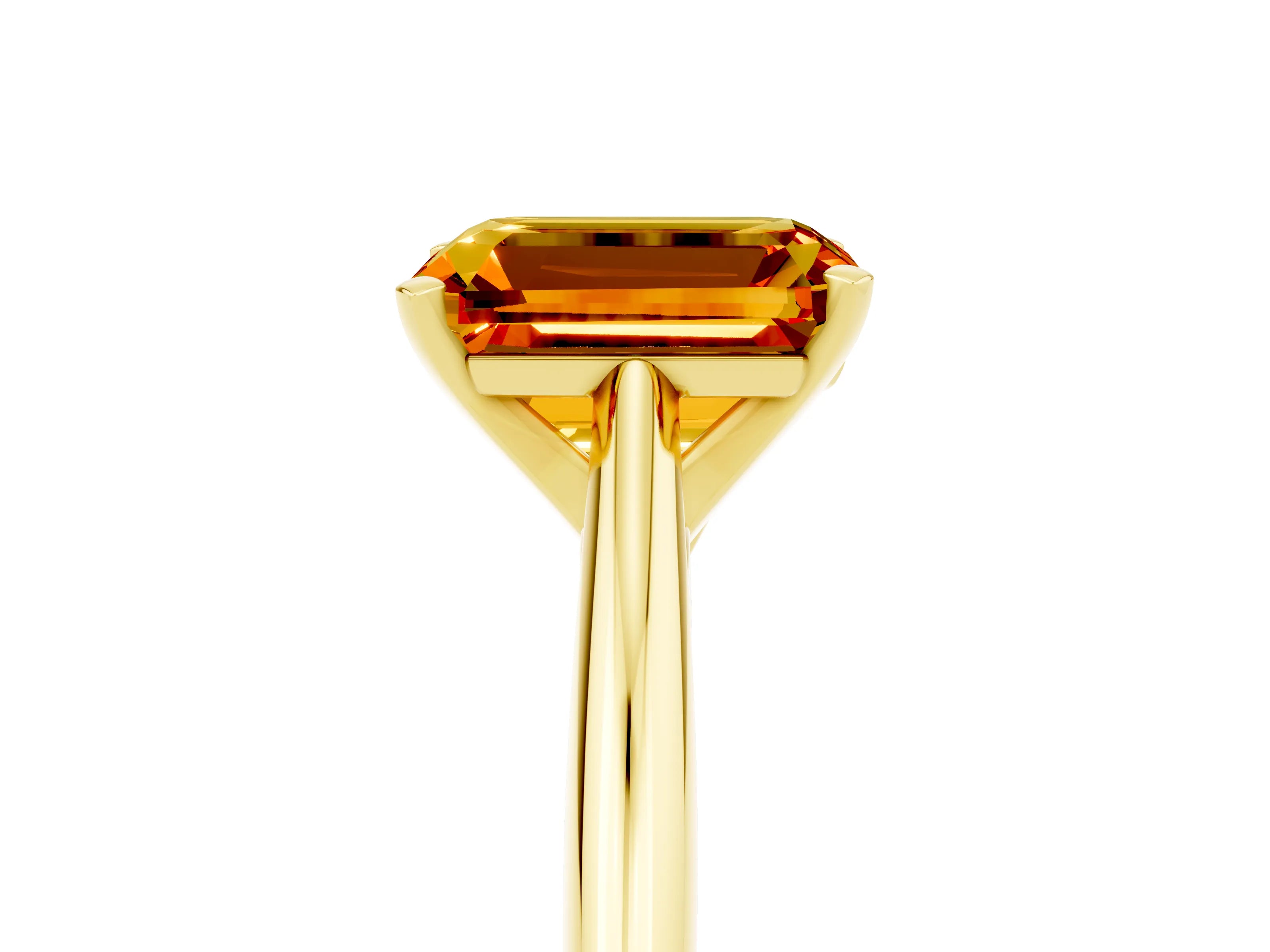 Yellow gold Emerald Cut Citrine Solitaire Engagement Ring with Cathedral Setting and Four-Prong Mount_17