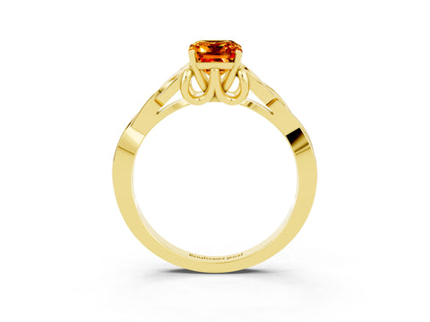 Yellow gold Emerald Cut Citrine Solitaire Engagement Ring with Celtic Knot Band and Four-Prong Setting_3