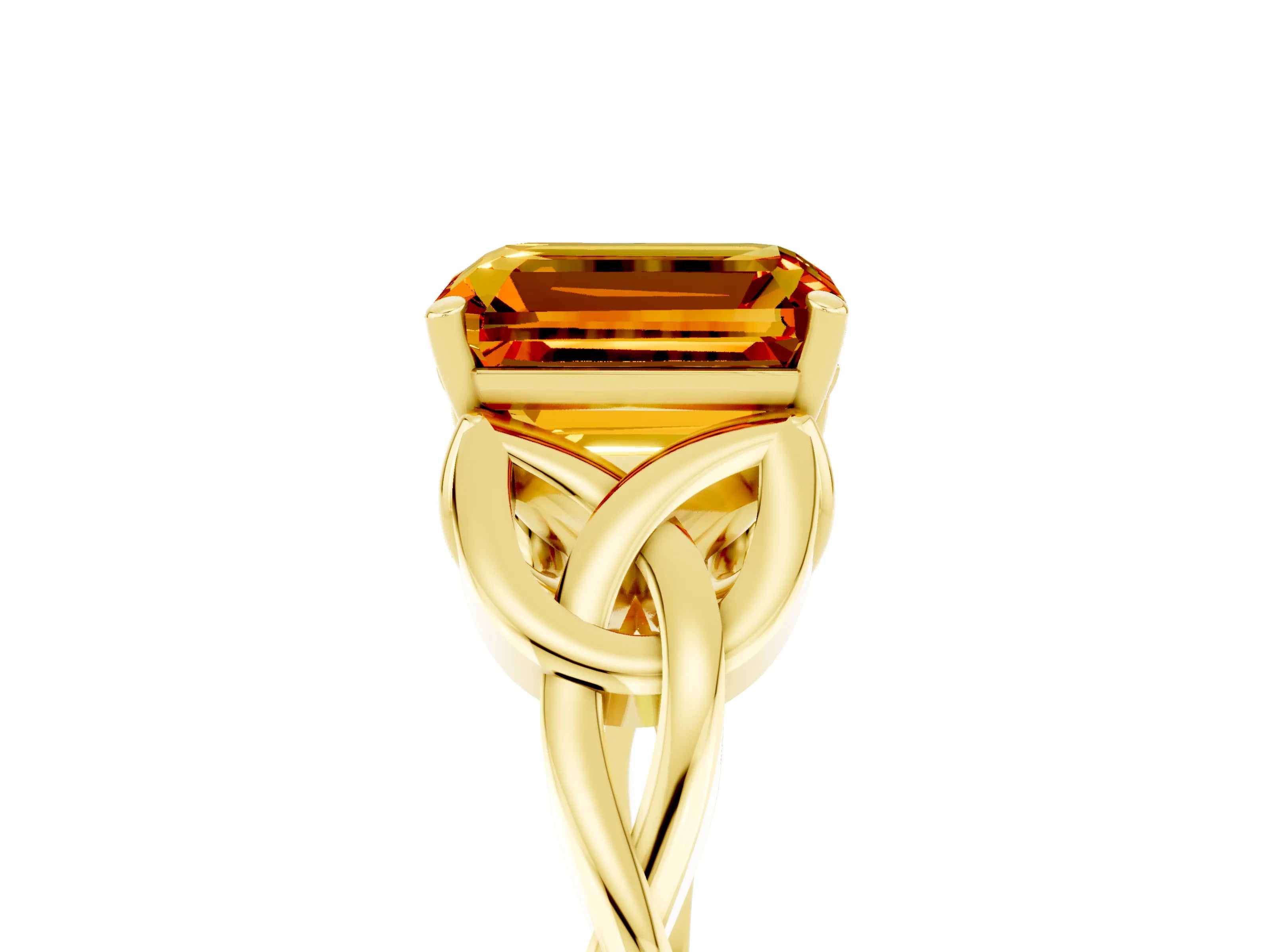 Yellow gold Emerald Cut Citrine Solitaire Engagement Ring with Celtic Knot Band and Four-Prong Setting_5