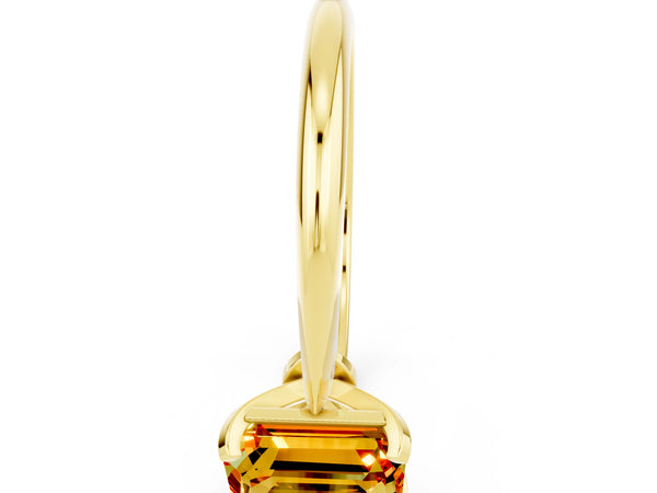 Yellow gold Emerald Cut Citrine Solitaire Engagement Ring with Classic Band and Four-Prong Setting
