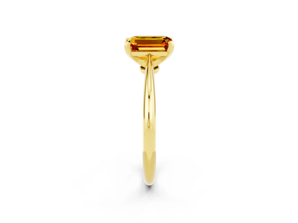 Yellow gold Emerald Cut Citrine Solitaire Engagement Ring with Classic Band and Four-Prong Setting