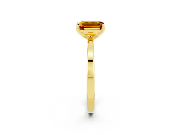 Yellow gold Emerald Cut Citrine Solitaire Engagement Ring with Classic Band and Four-Prong Setting