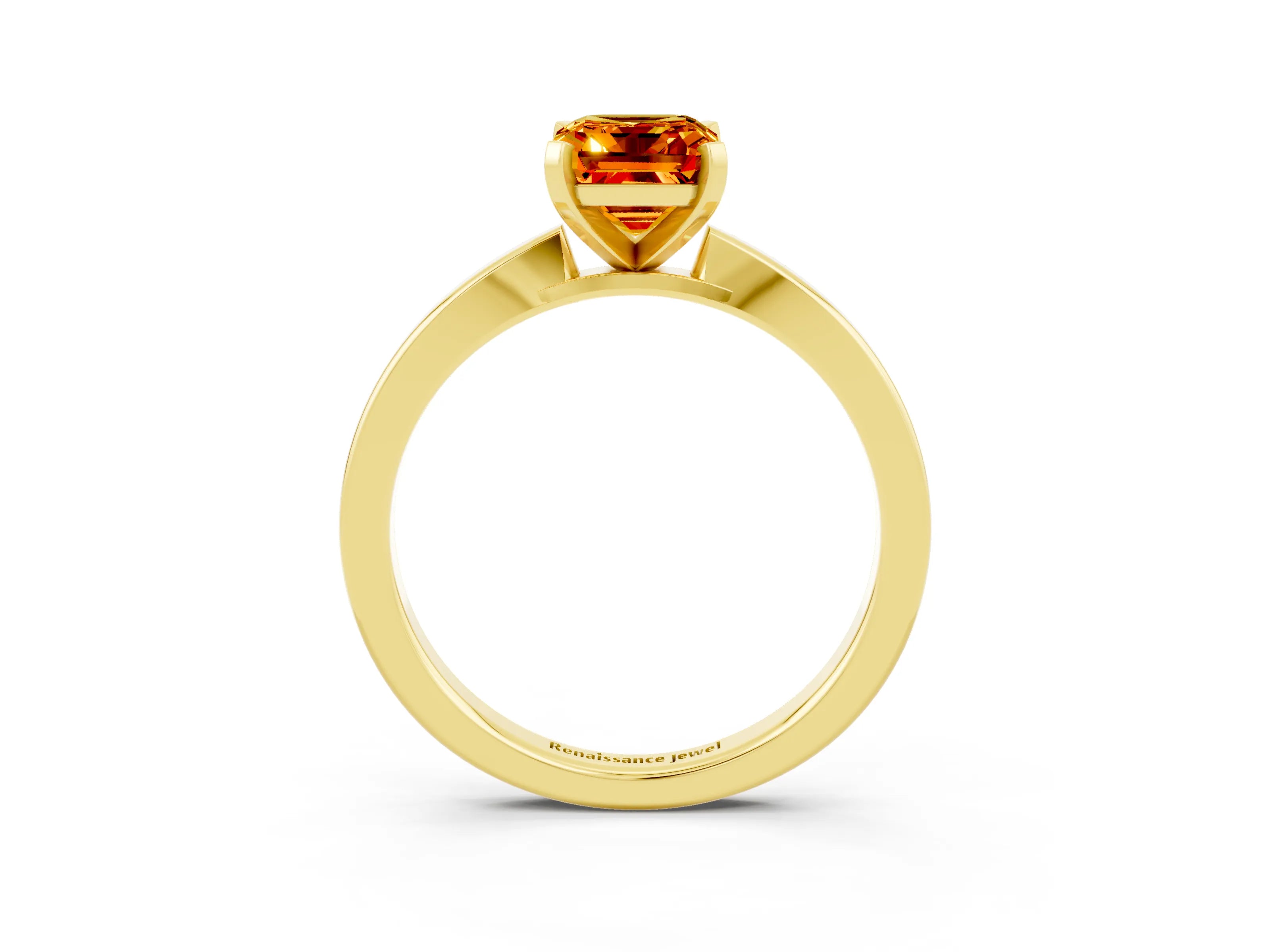 Yellow gold Emerald Cut Citrine Solitaire Engagement Ring with Classic Band and Four-Prong Setting_27